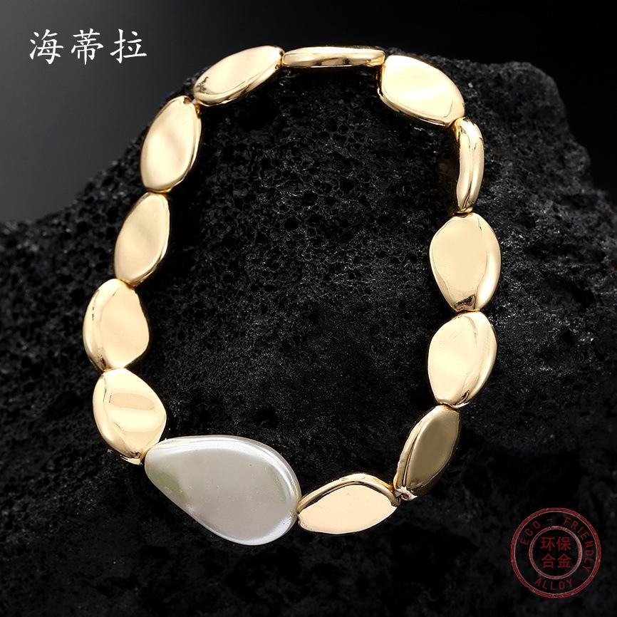 New Baroque Pearl Alloy Bracelet with Shape, Women's Versatile Elastic Bracelet