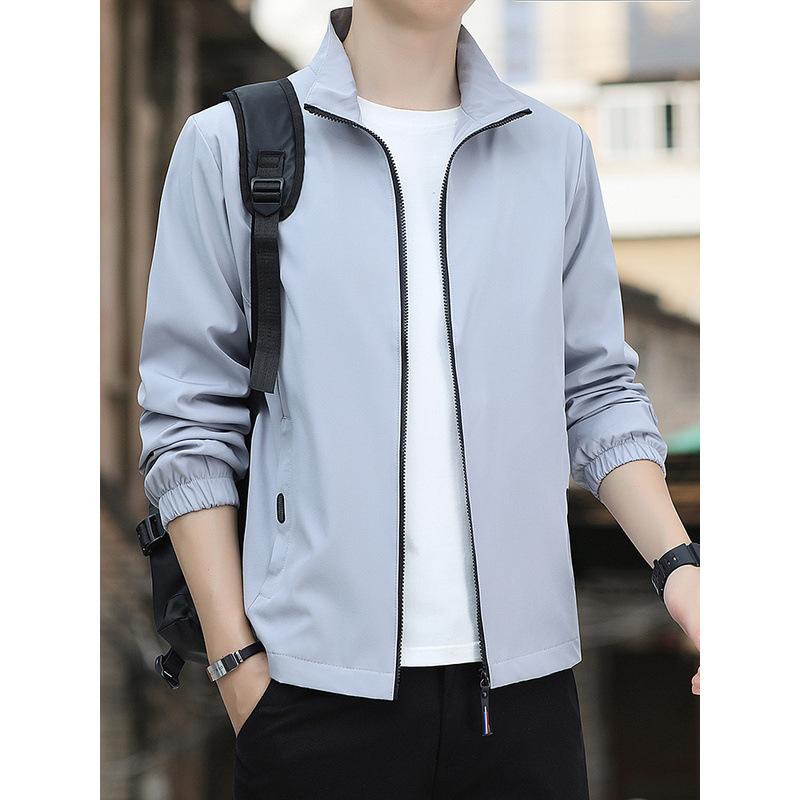 Spring and Autumn Coat Men's 2025 New Autumn and Winter Velvet Solid Color Stand-up Collar Loose Trench Coat Casual Jacket Top