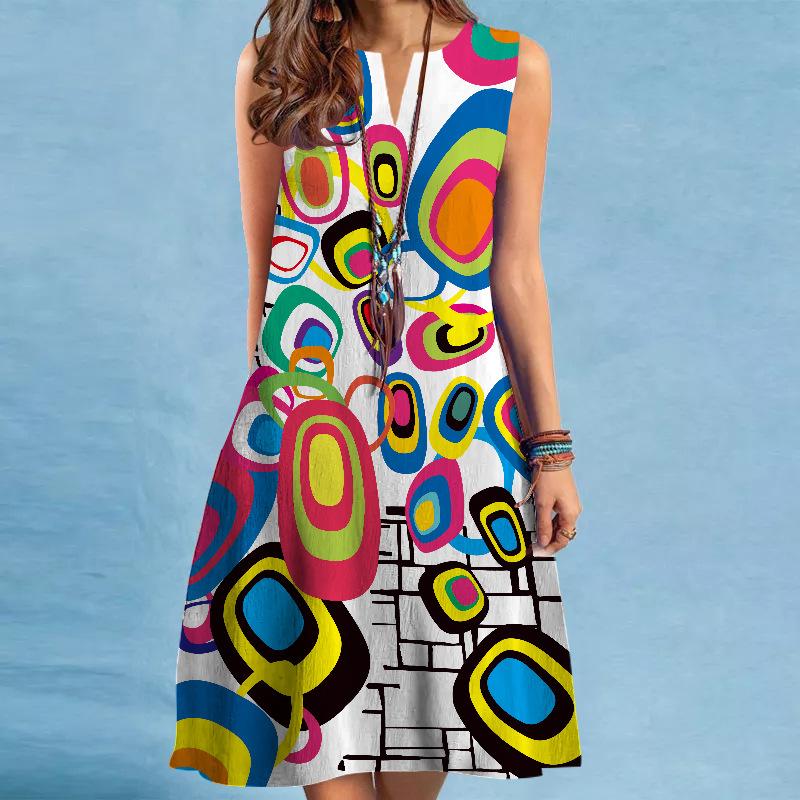 

Женское летнее платье с V-образным вырезом, без рукавов, сексуальное, с принтом, средней длины, европейского и американского стиля, 2026 XL