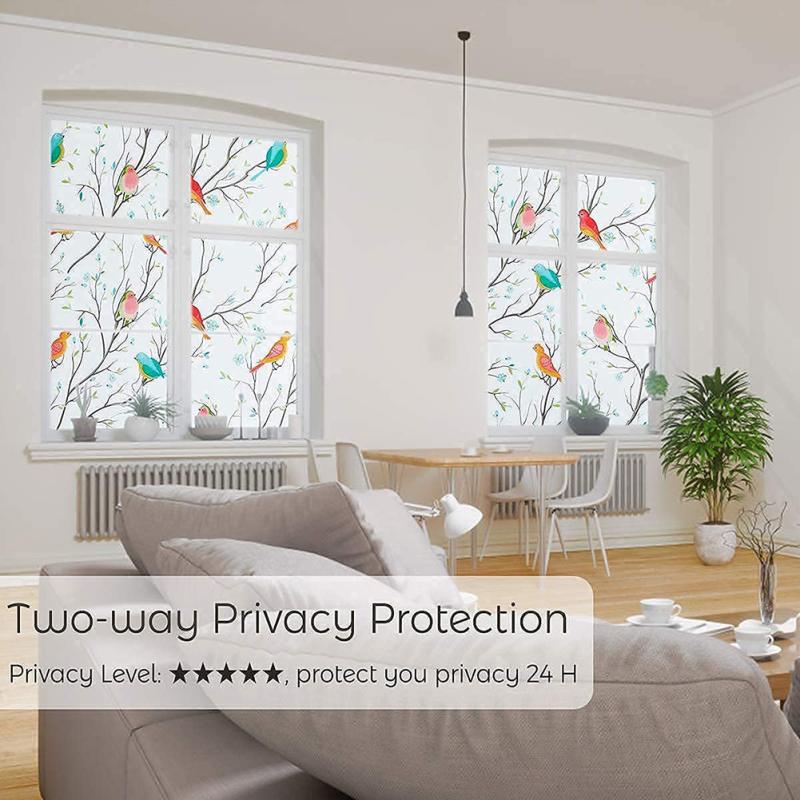 Bird Branch Colorful Frosted Non-adhesive Electrostatic  Glass  Sticker Privacy Window Film Bathroom