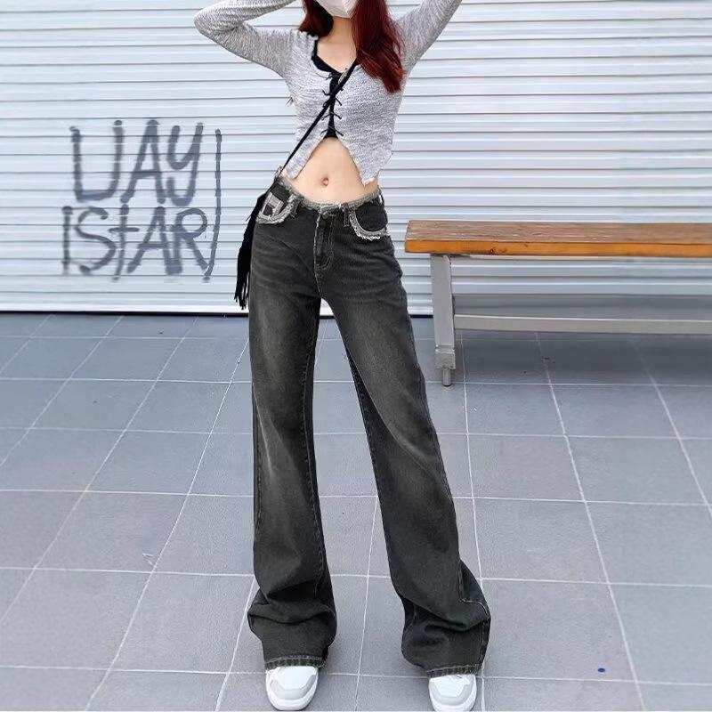 

Women s Retro Wide-Leg High-Waisted Jeans - Autumn/Winter 2024 Collection, Slimming French Straight-Leg Floor-Length Pants 2XL темно-сірий