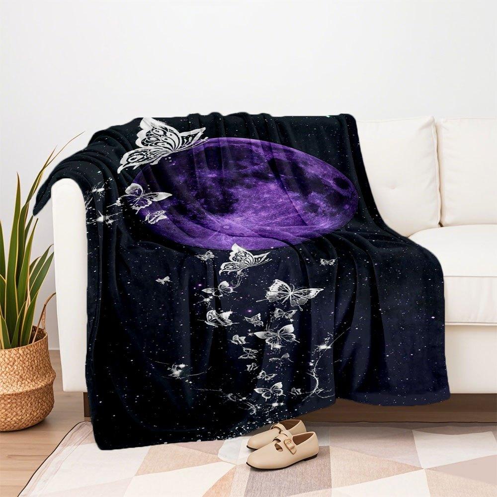 Purple Moon Butterfly Wallpapers for iPhone & AndroidBlanket Flannel Throw Blanket for Sofa, Bed, Travel, Camping, Office