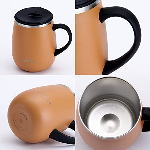 GRANDTIES Premium Vacuum Insulated Mug, 460ml, Available in 19 Colors, with Easy-Open Sliding Lid, Stainless Steel Double-Wall Vacuum Insulation, and