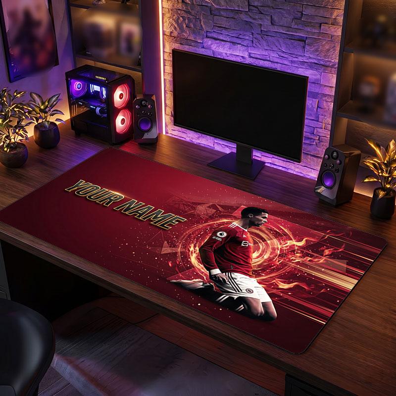 Cristiano Ronaldo Custom Large Mouse Pad, Personalized Name Text Print, Football Logo Non‑Slip Desk Mat Gaming Gift