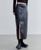 Woman Women'S Synthetic Leather Slit Long Skirt [Black]