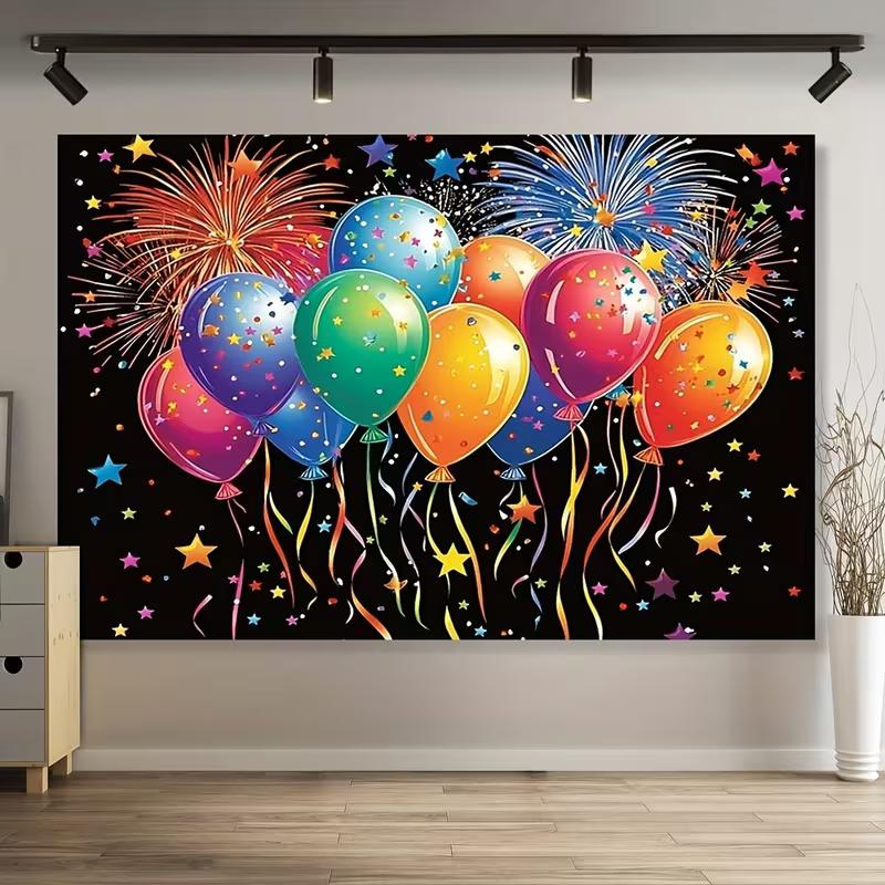 

2D Colorful Balloon & Fireworks Backdrop for Birthday & Party Photoshoot 47.2x31.5inch/120*80cm