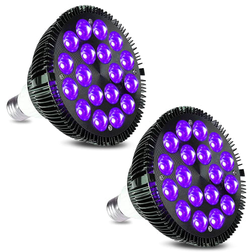 

KINGBO Black Bulbs, 2-Pack 36W LED Black Light Bulbs, E26 PAR38 Glow in the Dark UV Black Bulbs, 395nm LED Black Light Bulbs for Black Light Parties,