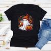 Halloween Cute Ghost T-shirt Halloween Pumpkin Spice Tee Women's Graphic T Shirts Spooky Season T-shirts Trick or Treat Tees