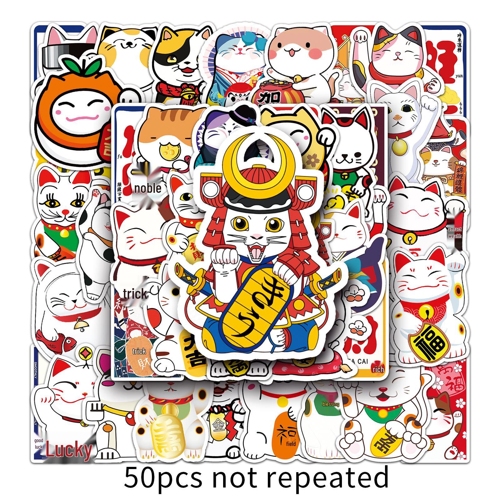 

50 уникальных мультяшных наклеек с котиками удачи для ноутбуков, чемоданов и автомобилей
