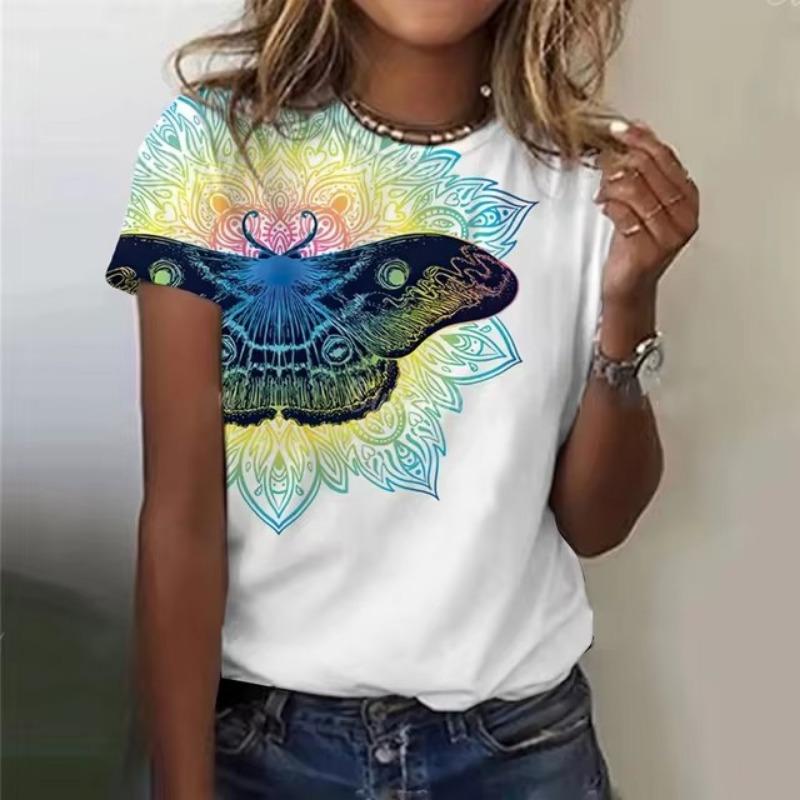 Summer Women Clothing T-shirt Crewneck Top Casual Comfort Short Sleeve Vintage 3D Print Loose Breathable Clothing Women's T-shirt