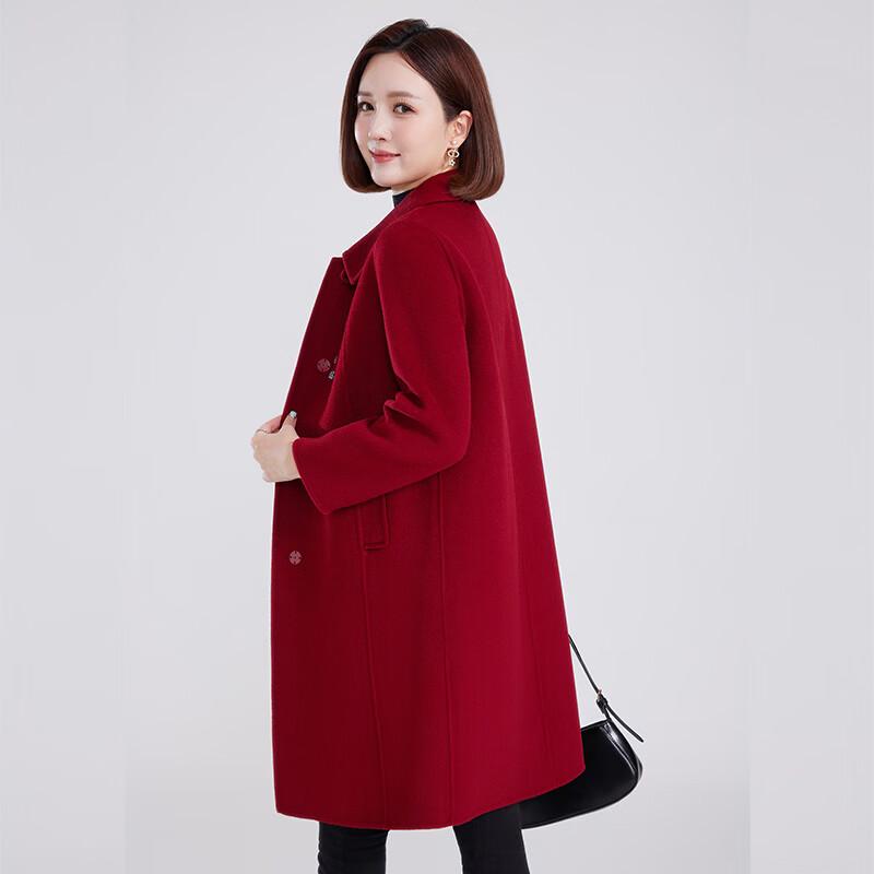 Fengxun Women's 100% Wool Double-Faced Mid-Length Coat