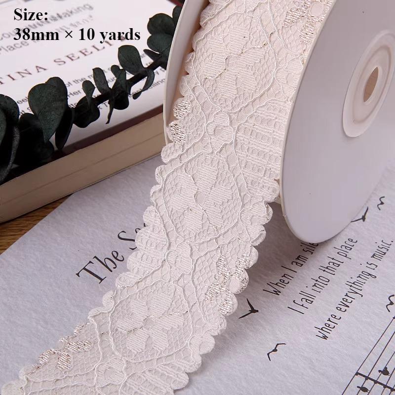 10 Yards 38mm Gold/silver Lace Silk Screen with Glossy Handmade Bow Hair Accessories Clothing Fresh Flowers Decorative Ribbons