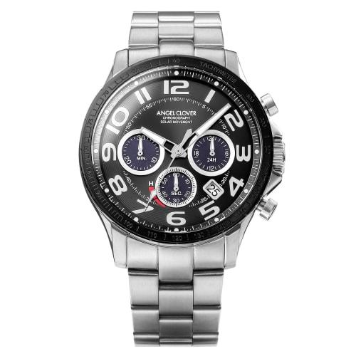 

Angel Clover Men s Watch, Angel Clover TIME CRAFT SOLAR, Solar Battery, 10 ATM Water Resistance, Mineral Glass, Black Dial, Stainless Steel, NTCS44SBB