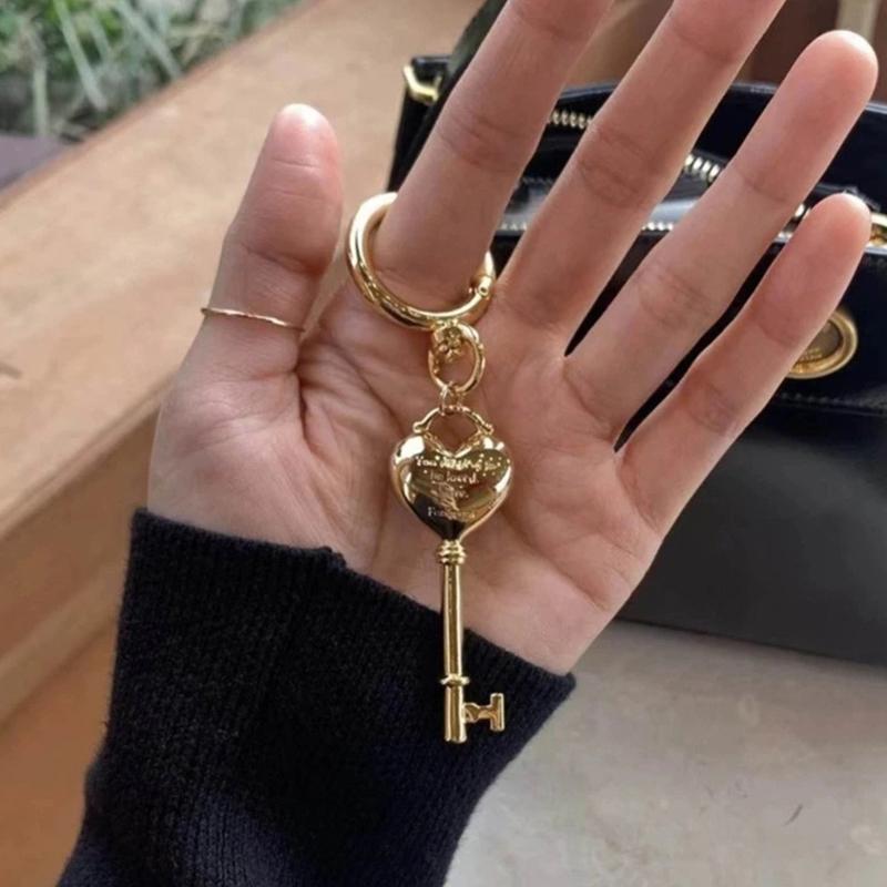 Korean Fashionable Couple Keychain Heart Lock Pendant Keyrings Bag Accessory Perfect Valentine'S Day Gift For Love Ones
