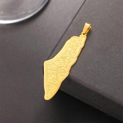  Fashion Israel Palestine Map Pendant Stainless Steel Islamic Script Pattern Pendants Jewelry Gift
