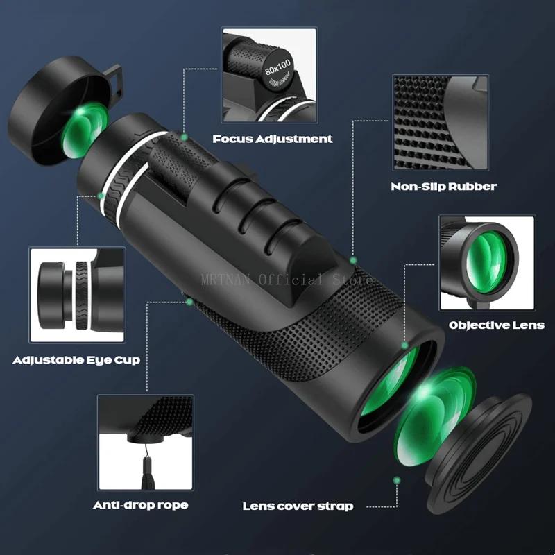 80x100 Tragbares Monokular-Teleskop Monokel Monokular Reichweite Langstrecke Teleskop Jagd Sport Outdoor Camping Reise