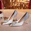 Autumn Luxury Ladies Pumps Rhinestone Square Buckle Women's High Heels Single Shoes Dress Banquet Wedding Shoes