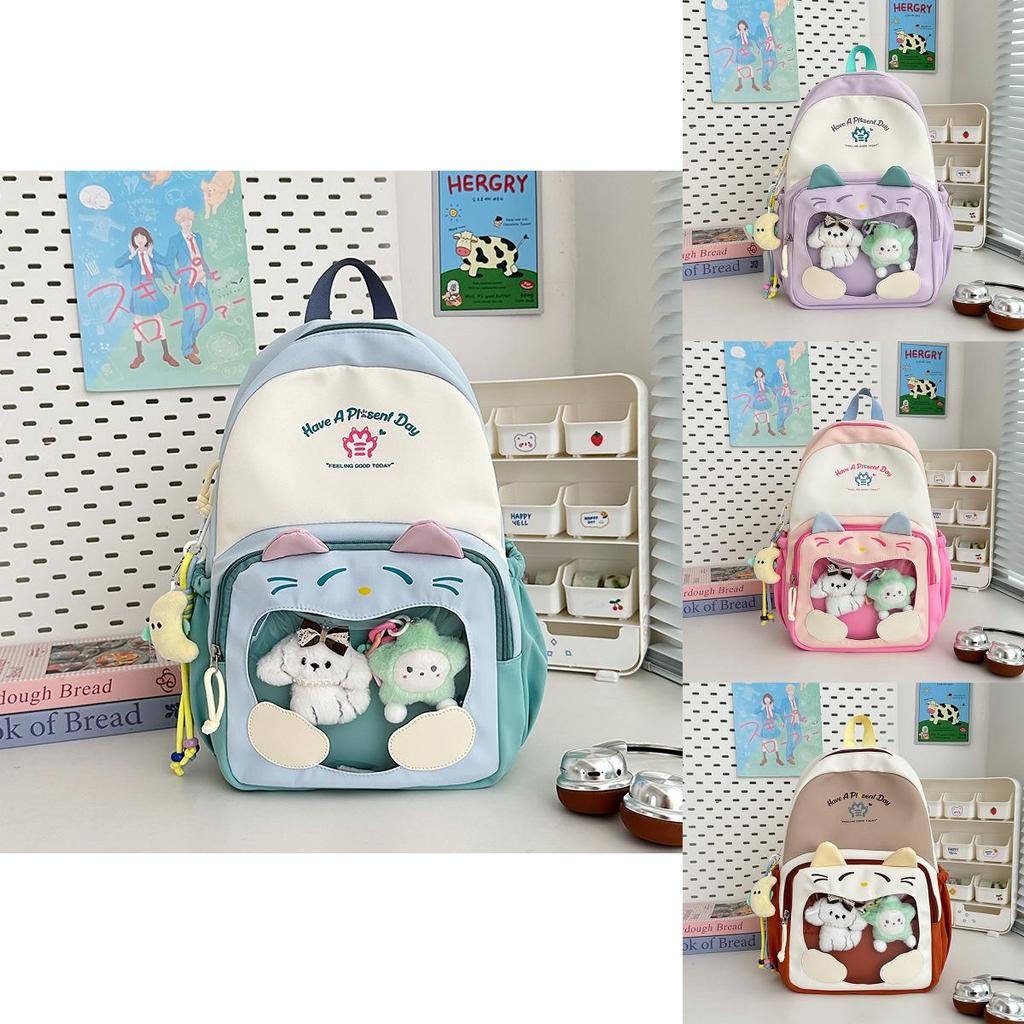 Cat Pattern Itabag Nylon Student Backpack With Clear Design And Padded Straps For Middle School Students