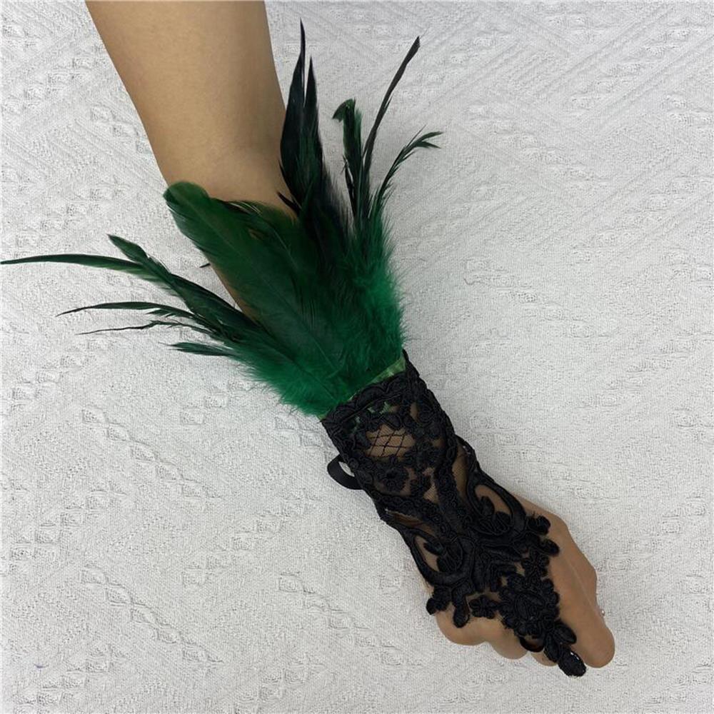 1PC Sexy Lace Feather Long Gloves Party Cosplay Lace Wrist Cuffs Wedding Party Show Costume Halloween Gothic Sleeves Accessories