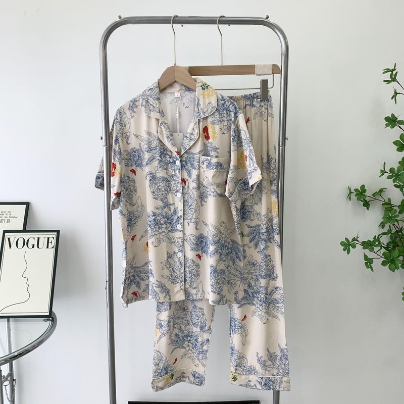Summer Pajamas Women's Cotton Silk Short Sleeve Thin Suit K-style Homewear Cute Student Loose Plus Size Can Be Outwear