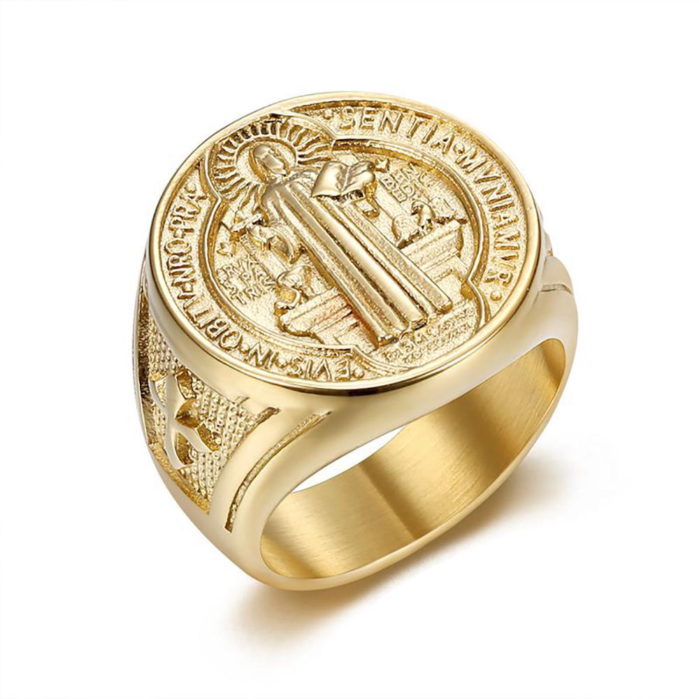 Vintage 316L Stainless Steel Saint St. Benedict Exorcism Rings for Men Boys Fashion Catholic Amulet Jewelry Gifts Dropshipping