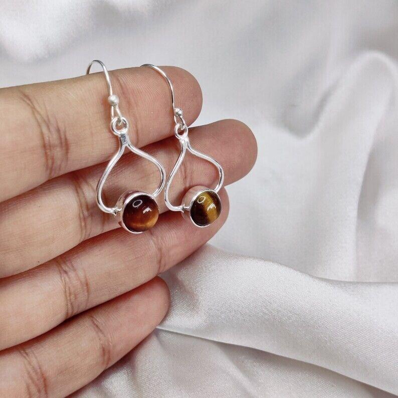 Tiger Eye Gemstone 925 Sterling Silver Natural Gemstone Designer Dangle Earring