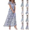 Cute Floral Maxi Dresses for Women Summer Casual Wedding Guest Chiffon Flowing Short Sleeve Dresses
