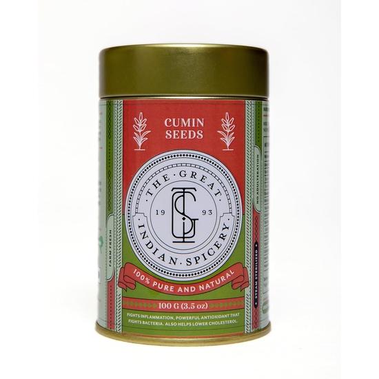 The Great Indian Spicery | Cumin Seeds (Jeera) | 100gm Tin - Steam Sterilisation, 100% Pure & Natural, Farm Fresh, Non-Adulterated | Indian Dishes