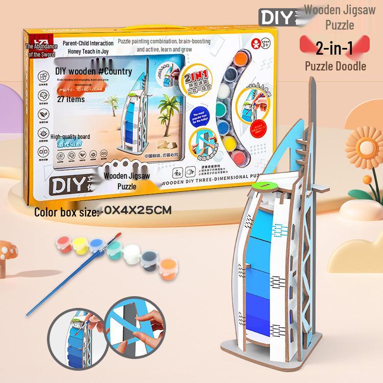 Children's Large 3D Wooden Puzzle Graffiti DIY Drawing Set for Boys and Girls