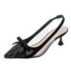 Schicke Spitze Kitten Heels: 2026 Frühling Geschlossene Zehenpartie Riemchen mit Schleife Mittelhoher Absatz Damen Sandalen