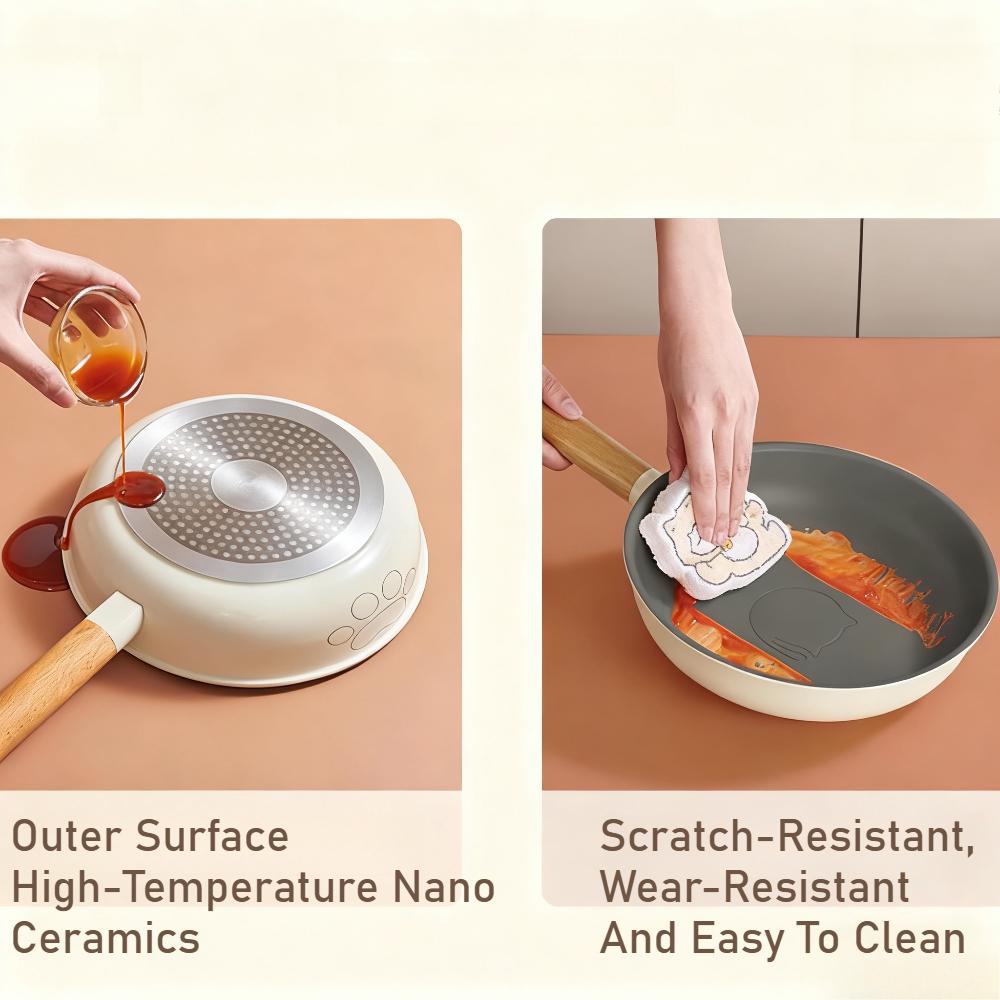 24cm Nonstick Frying Pan Heats Evenly Kitchen Egg Steaks Pan Omelet Pan Oil Controlling Frying Pan for Household Outdoor Camping