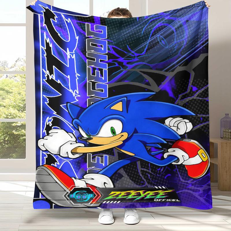 Retro S-Sonic Cartoon Game Flannel Blanket,Ultra Soft Warm Plush Throw for Home Bedroom Bed Sofa Cover Camping Picnic gift