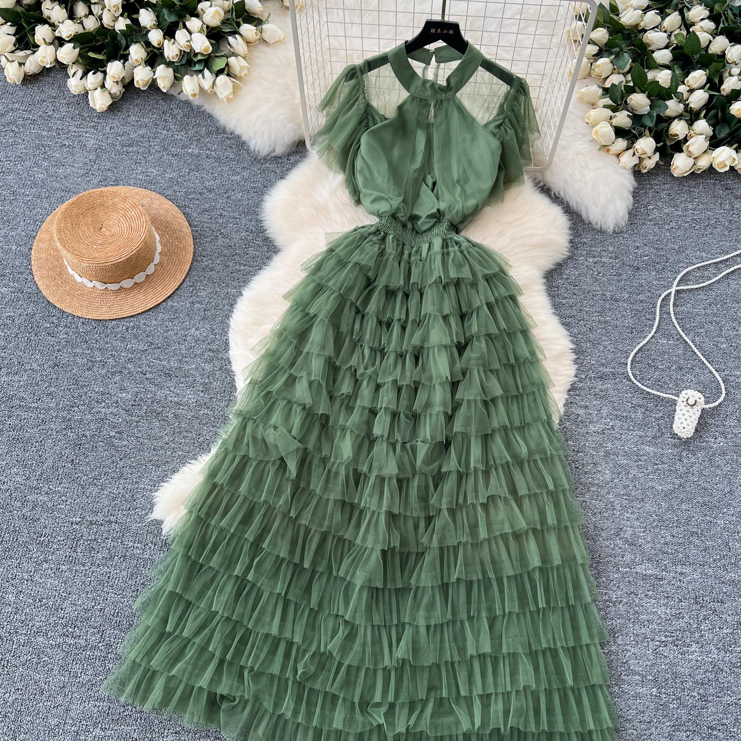 Винтажное базовое платье с круглым вырезом и коротким рукавом — фото 8