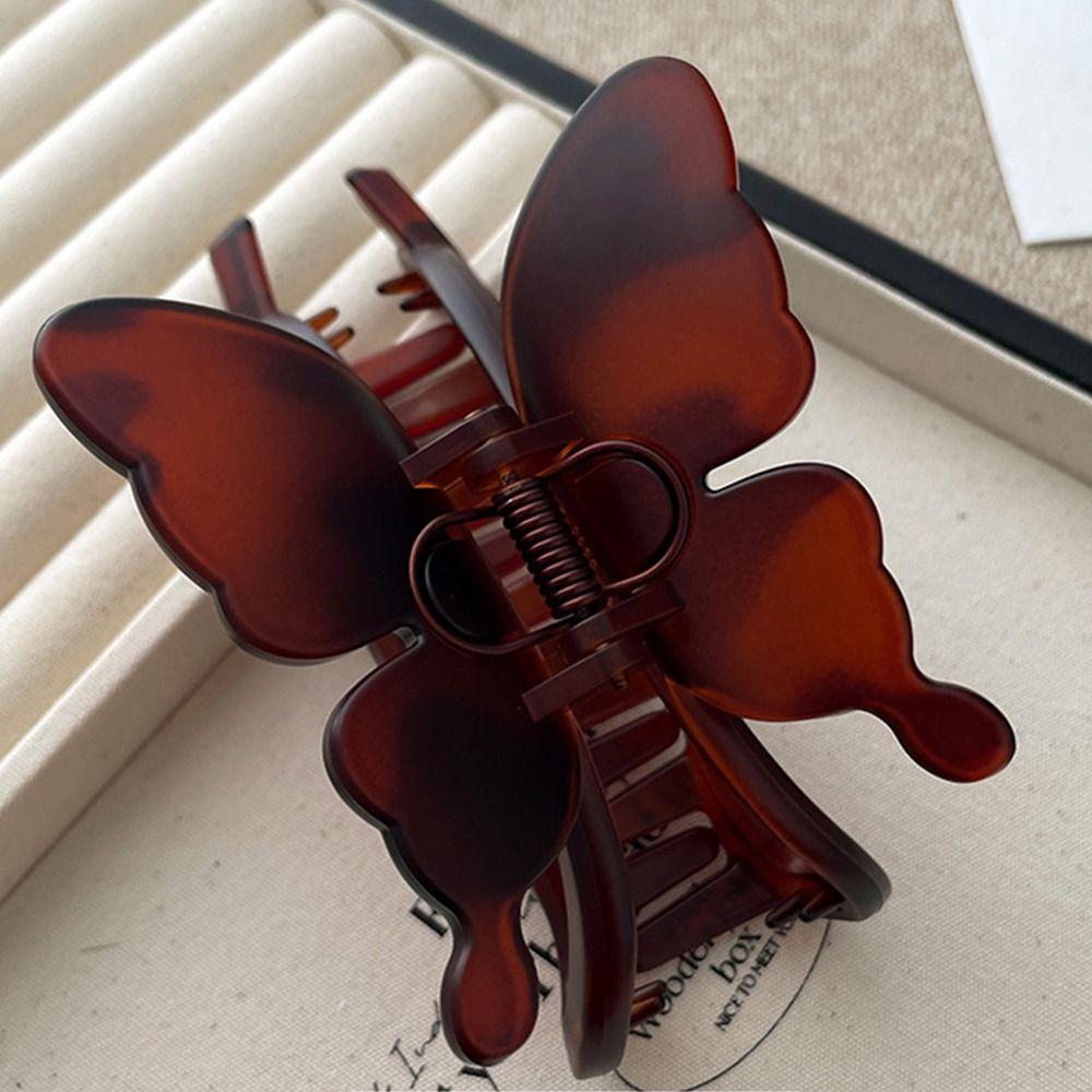 

Korean Tortoiseshell Shark Clip Solid Color Girls Hair Clip Creative Butterfly Hair Claw Vacation Style G