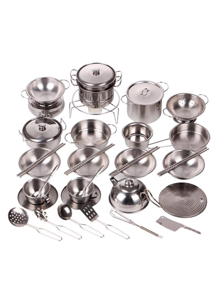 Kids' Stainless Steel Kitchenware Toy Set for Dollhouse Play