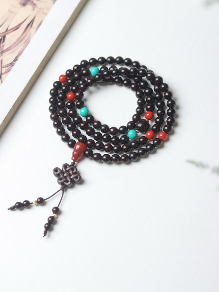 Small-Leaf Rosewood Buddhist Beads Bracelet - 0.8 Multiloop for Men & Women