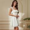 European and American dress temperament lace pleated short square neck suspender skirt women's splicing design