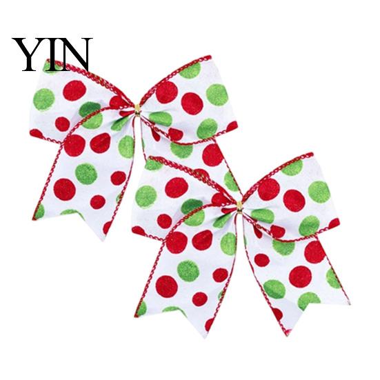 Holiday Tree Embellishments 2Pcs Christmas Polka Dot Bow Decor, European Style Ribbon Ornament for Durable Cloth Bows Crafts Gift Box Wreath, Festive
