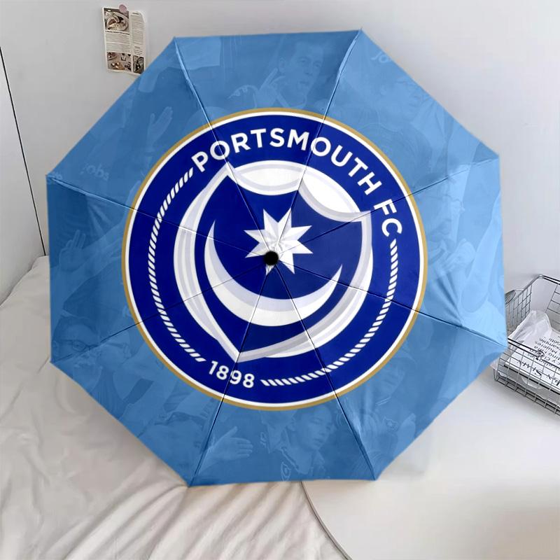 Portsmouth FC pattern, automatic folding umbrella, portable and foldable design, 8 ribs, a Christmas or birthday gift.