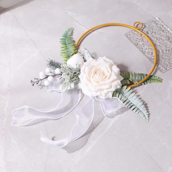 Metal Floral Hoop Wreath Artificial Rose Flower Wreath Iron Round Frame Garland for Bridesmaids