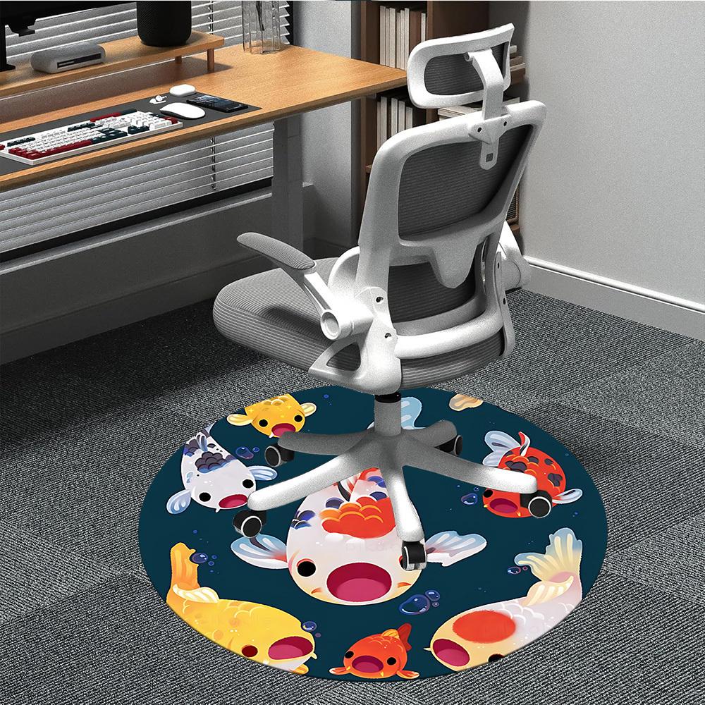 1pc Koi Pond Office Round Area Rug, Under Office Chairs Bedroom Living Room Home Decor, Room Deco