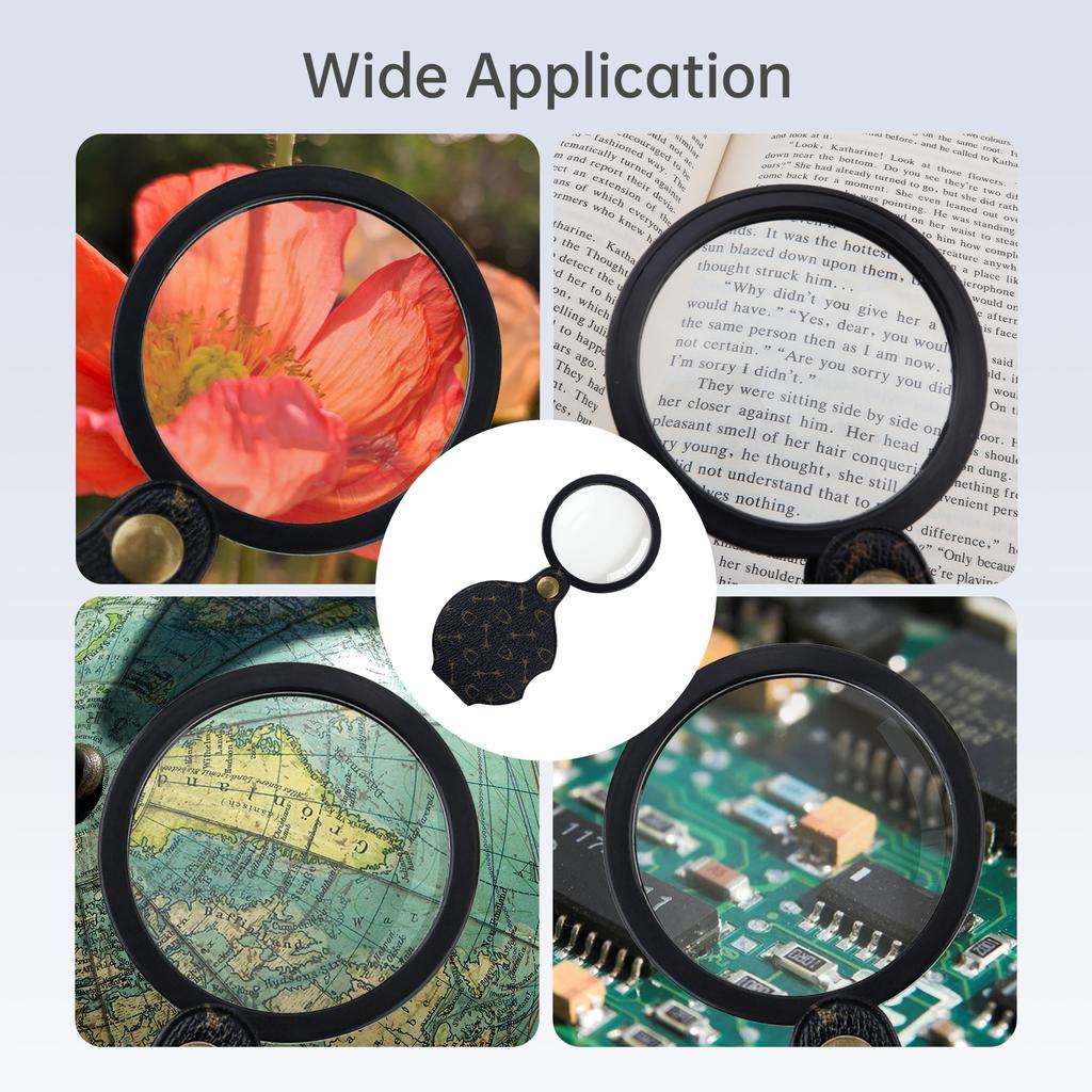 15X Folding Optical Glass Pocket Magnifier with Case HD Lens for Repair Read Hobby Professional Portable