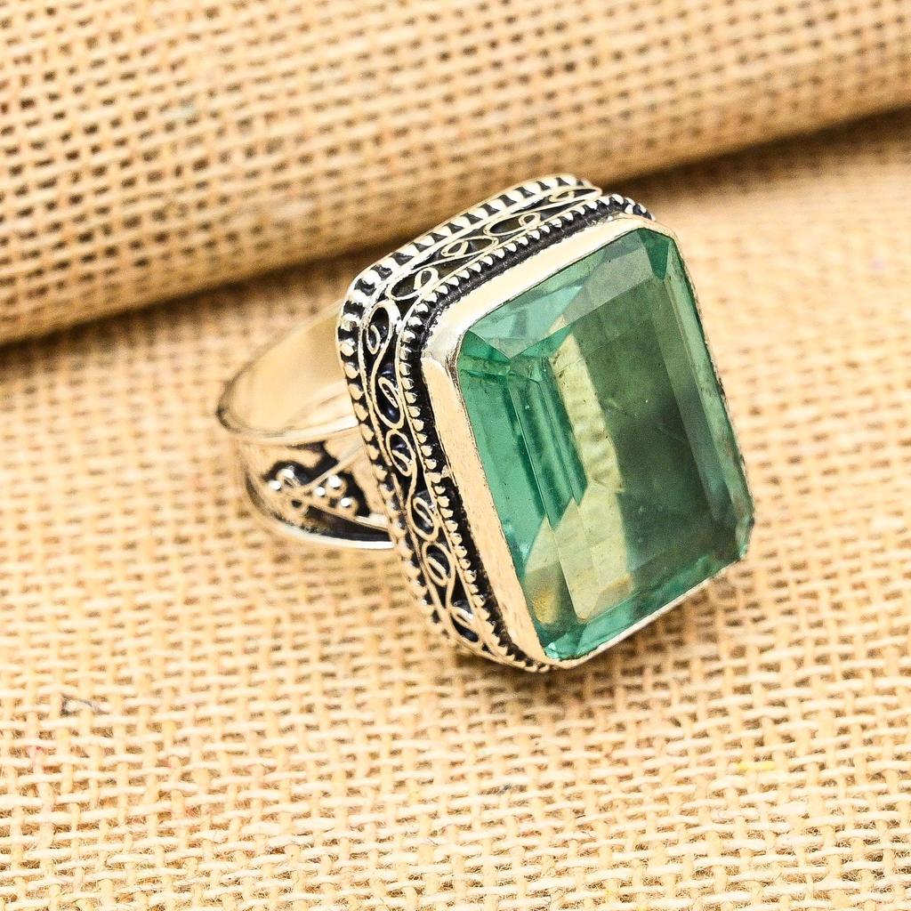 Aqua Apatite Gemstone Handmade 925 Sterling Silver Ring Jewelry For Thanksgiving