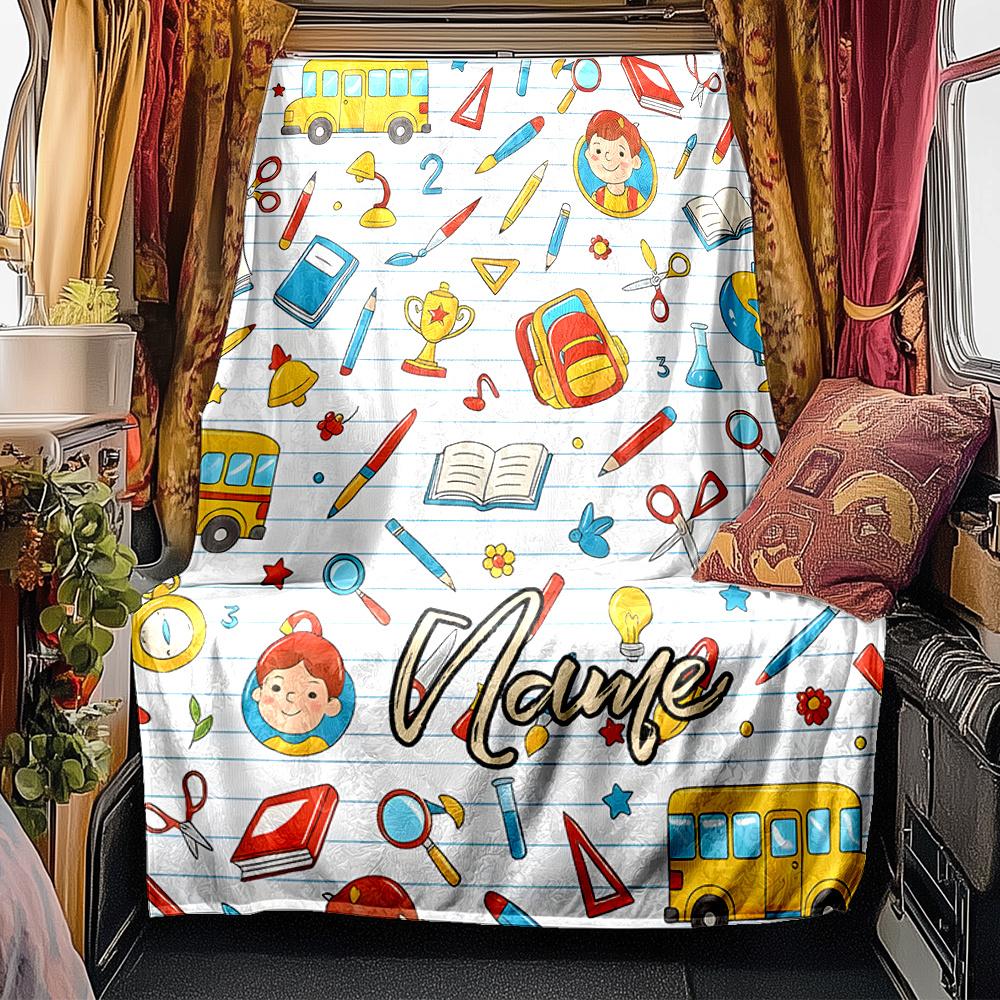 School Supplies And Education Elements Design Blanketcustomizable With Your Namecomfortable And Stylish Perfect For Travel Beds Chairs Offices Sofas