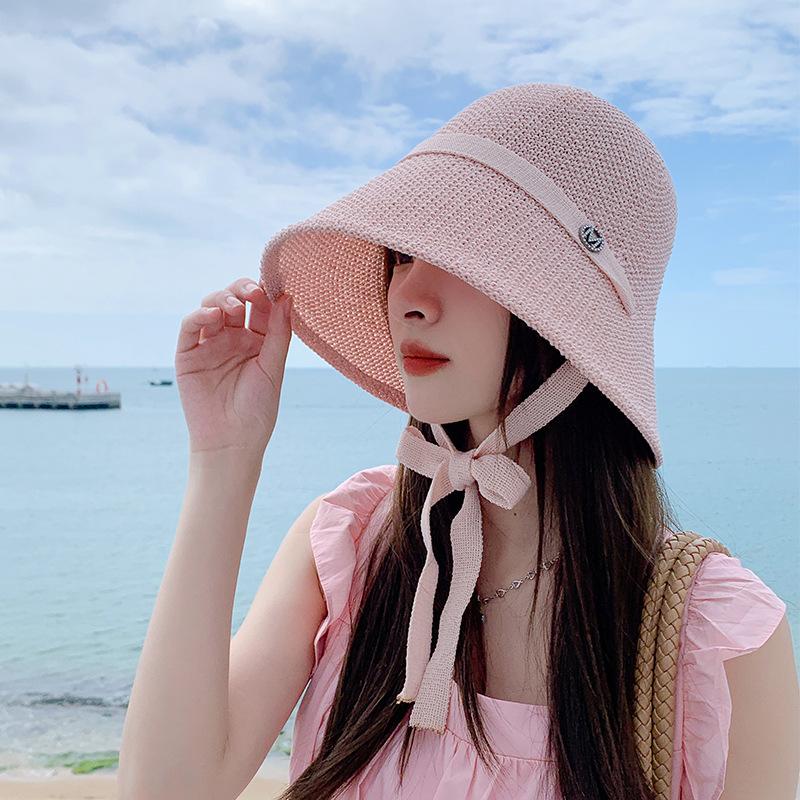 

Summer Knitted Hat Drawstring Letter Label Women s Fashionable Outdoor Travel Bucket Hat one size розовый