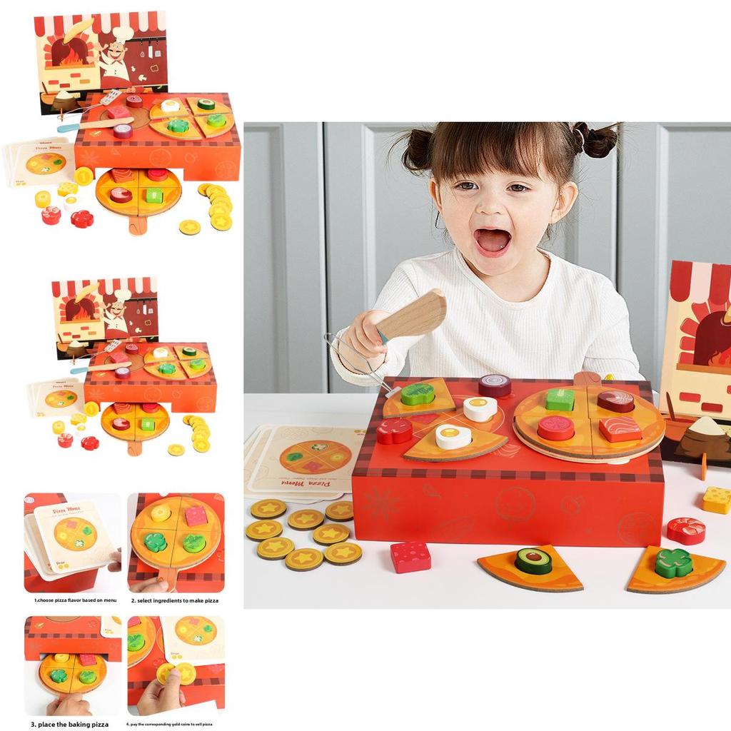 Wooden Simulation Pizza Making Children Toy Set For Imaginative Kitchen Games