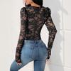 New Autumn Women's Lace Patchwork Long-sleeved V-neck See-through Jumpsuit