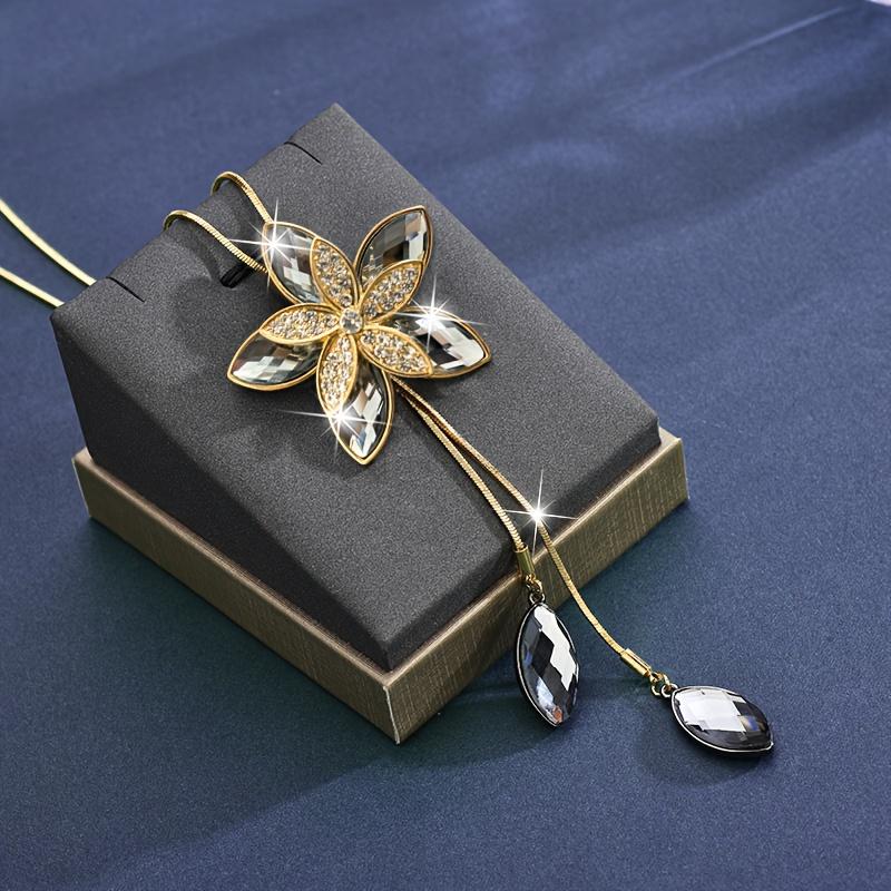 Fashionable Elegant Marquise Flower Pendant Long Sweater Chain – Artificial Crystal Gray, Perfect Fall Winter Accessory for Women, Ideal Gift