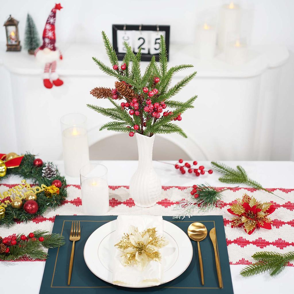 1PC Artificial Plants Pine Needles Leaves with Pinecones and Red Berries Christmas Decoration Home Table Party Decor