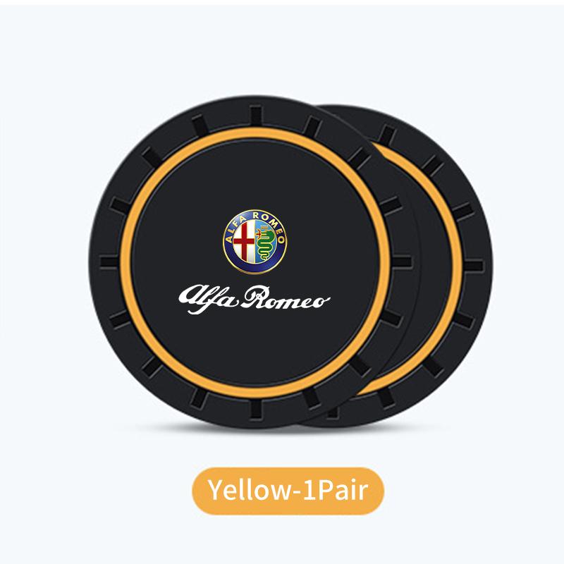 2PCS Car Coasters Water Cup Slots Non-Slip Mat Waterproof Cup Pad For Alfa Romeo Giulietta GT 159 147 156 Brera Giulia Stelvio
